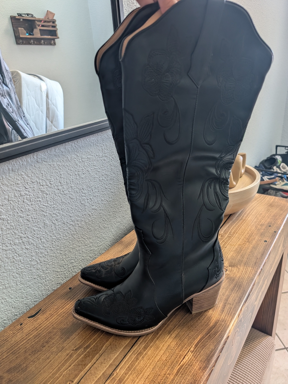 Black Western Knee-High Cowboy Boots - Women's